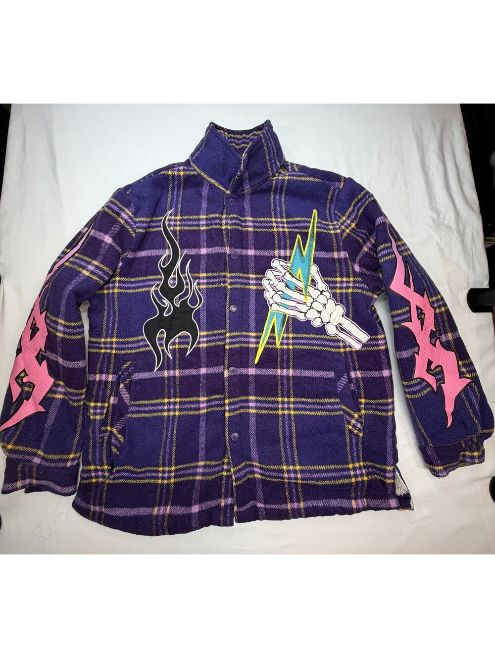 Rebel Minds Mens Flannel Jacket Festival Graphic Button Front Size Medium Purple